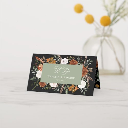 Stag rustic botanical wedding sage green floral place card