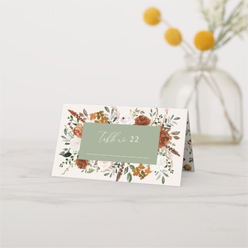Stag rustic botanical wedding sage green floral place card