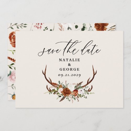 Stag rustic botanical wedding terracotta elegant s save the date