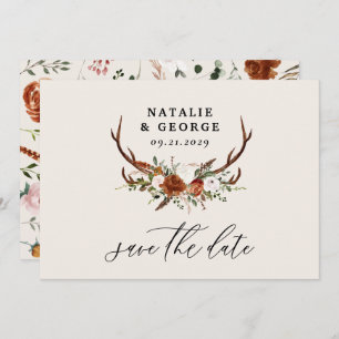 Stag rustic botanical wedding terracotta elegant save the date