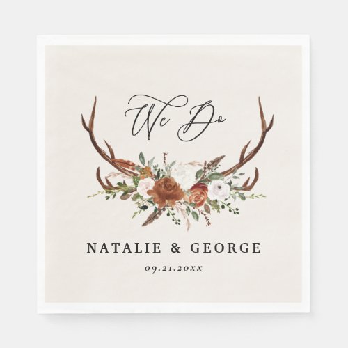 Stag rustic botanical wedding terracotta floral napkins