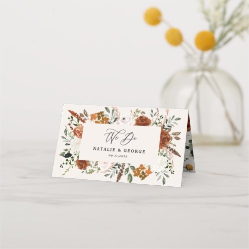 Stag rustic botanical wedding terracotta floral pl place card