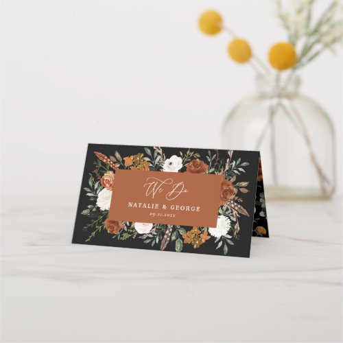 Stag rustic botanical wedding terracotta floral pl place card