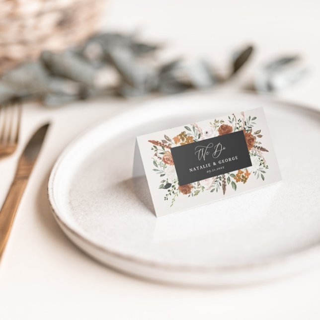 Stag rustic botanical wedding terracotta floral pl place card (Creator Uploaded)