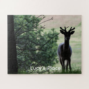 Stag Silhouette Woodland Photo Personalized Jigsaw Puzzle