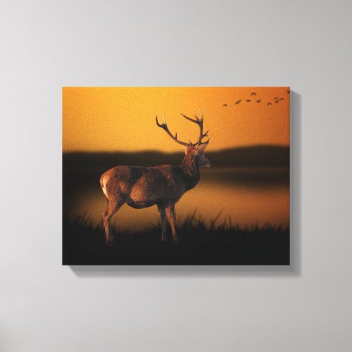 Stag Sunrise Misty Morning Deer Canvas Print