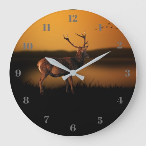 Stag Sunrise Misty Morning Deer Large Clock