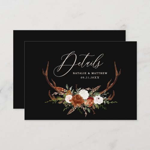 Stag terracotta black floral elegant wedding save the date