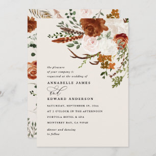 Stag terracotta floral rustic elegant modern invitation