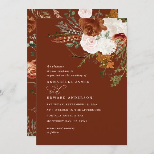 Stag terracotta floral rustic elegant modern rust invitation