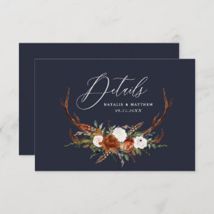 Stag terracotta navy blue floral elegant wedding save the date