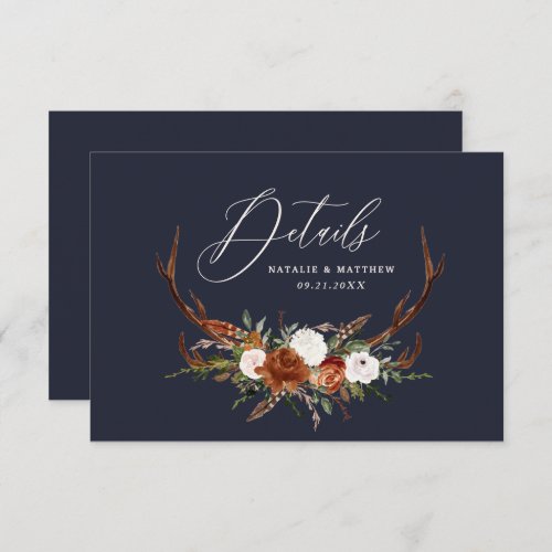 Stag terracotta navy blue floral elegant wedding save the date