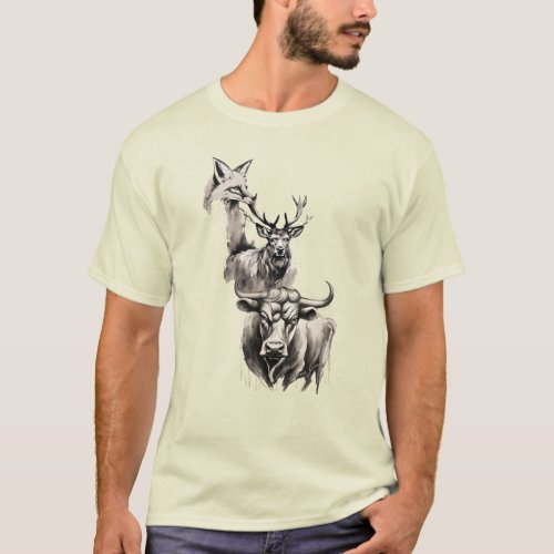 Stag Vixen and Bull Inkwork  T_Shirt