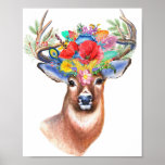 stag wildflower floral boho flower poster