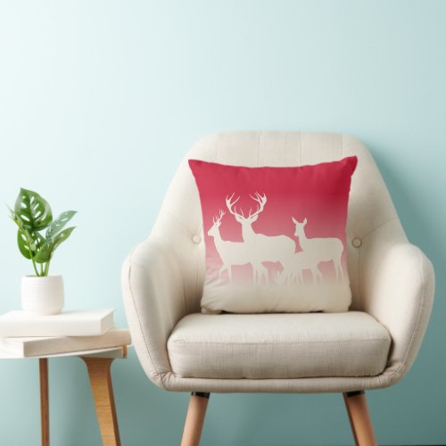 Stag with Family Throw Pillow