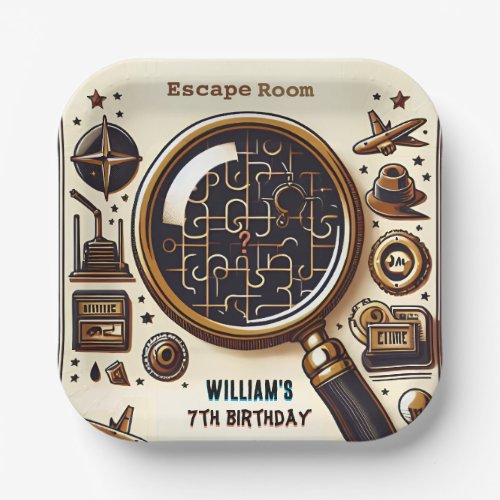 stage Clue Spy Escape Room 7th Birthday Invitation Paper Plates