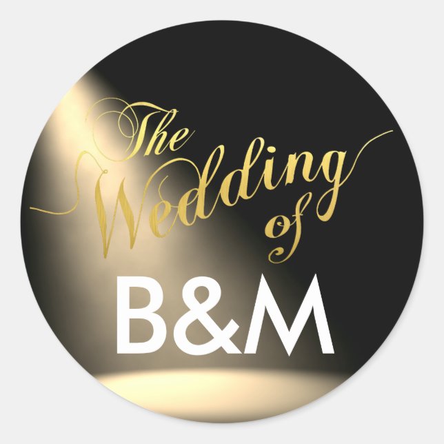 stage lighting with initials, wedding  classic round sticker (Front)