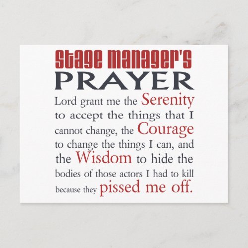 Stage Managers Prayer Postcard