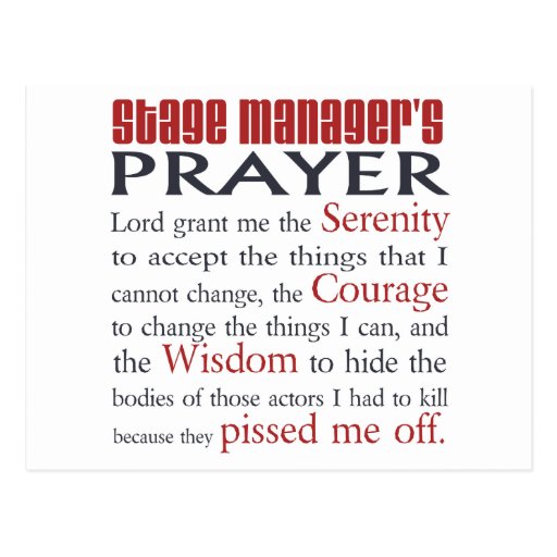 Stage Manager's Prayer Postcard | Zazzle