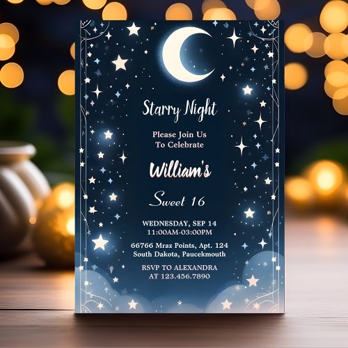 Stage Nature Galaxy Mystical Starry Night Sweet 16 Invitation