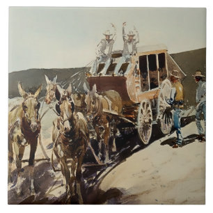 Stagecoach Hold Up by Edward Borein Ceramic Tile