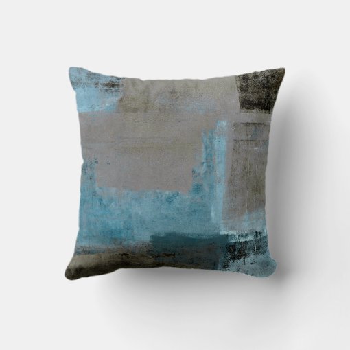 'Staged' Teal and Brown Abstract Art Throw Pillow Zazzle