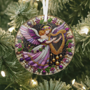 Stain Glass Angel playing a harp Ornament