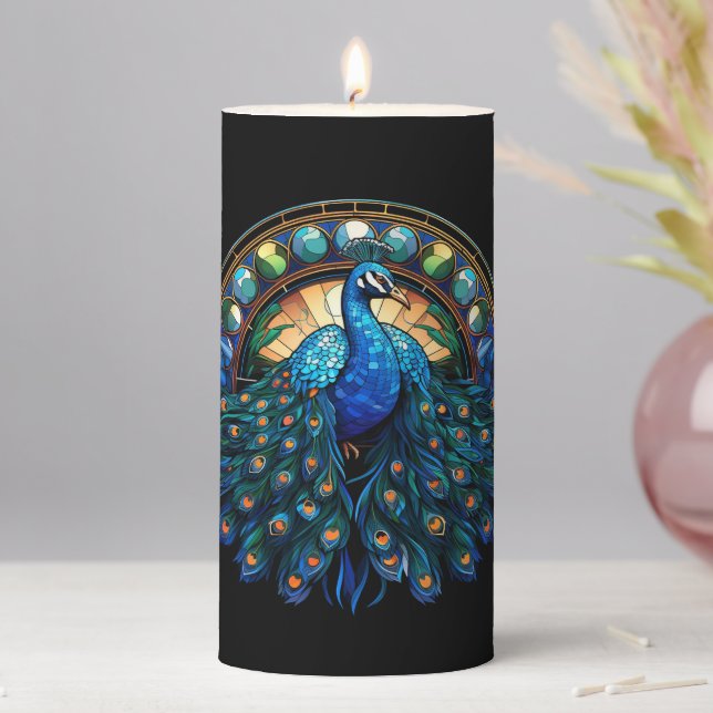 Stain Glass Design Peacock Candles Decoration (In Situ)
