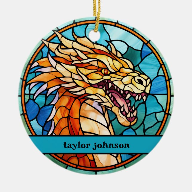 Stain Glass Dragon Ceramic Ornament (Front)