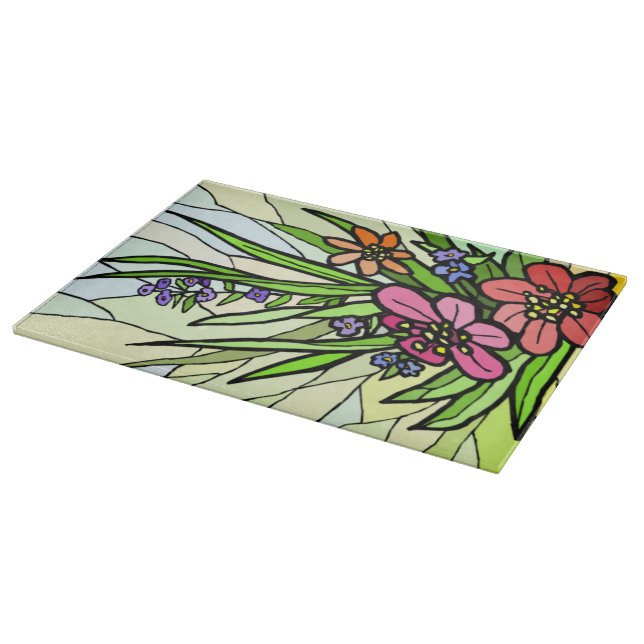 Stain Glass Flower Garden Cutting Board (Corner)