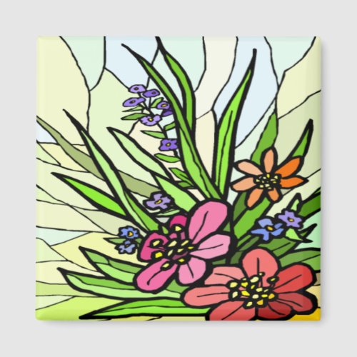 Stain Glass Flower Garden Magnet