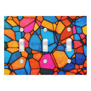 Mosaic Light Switch Plate Cover Stained Glass Orange Red Light 