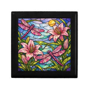Stain Glass Lilies and Dragonflies Pink Gift Box