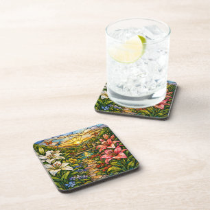 Stain Glass Lilies and Sunshine Beverage Coaster