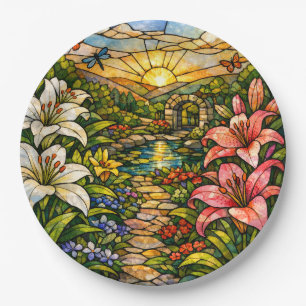 Stain Glass Lilies and Sunshine Paper Plates