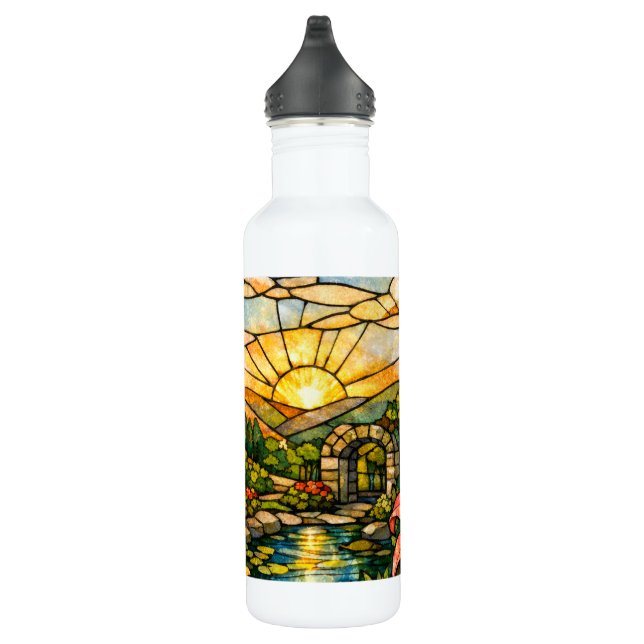 Stain Glass Lilies Butterflies Sunshine Stainless Steel Water Bottle (Right)