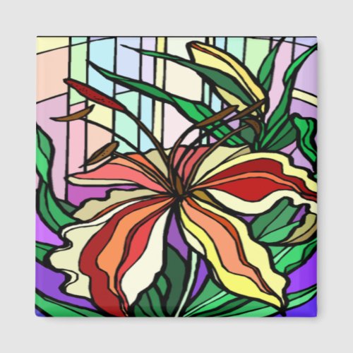 Stain Glass Lily Magnet