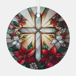 Stain Glass Mother of Pearl Cross Glass Ornament