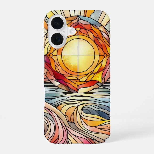 Stain Glass Pattern Sunset Over Ocean Iphone Case (Back)