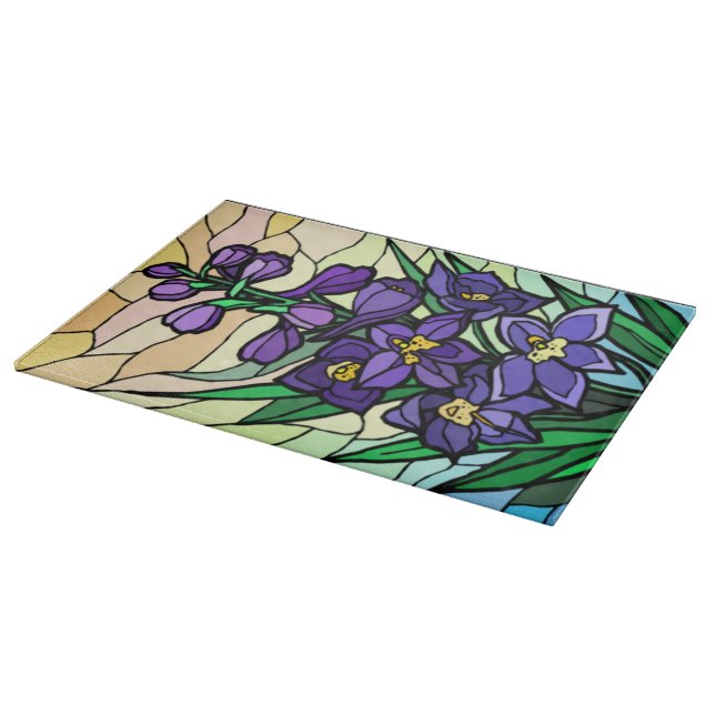 Stain Glass Purple Flowers Cutting Board (Corner)