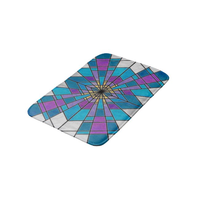 Stain Glass Ray Blue and Purple Bathroom Mat (Angled)