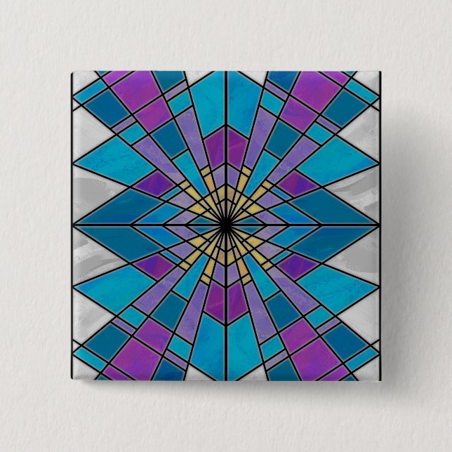 Stain Glass Ray Blue and Purple Button (Front)