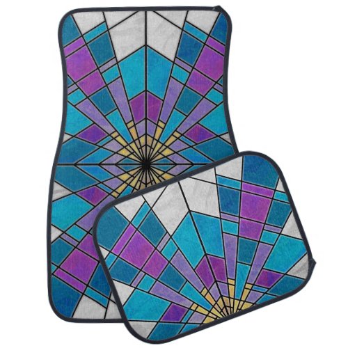 Stain Glass Ray Blue and Purple Car Mat