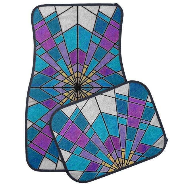 Stain Glass Ray Blue and Purple Car Mat (Set)