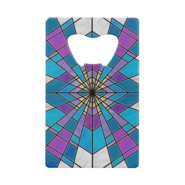 Stain Glass Ray Blue and Purple Credit Card Bottle Opener (Front)