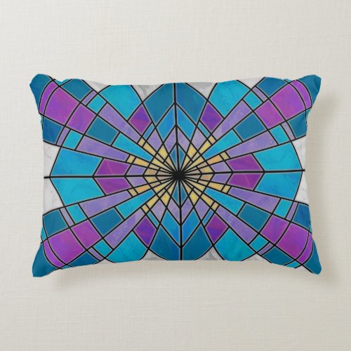 Stain Glass Ray Blue and Purple Decorative Pillow