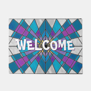 Stain Glass Ray Blue and Purple Doormat