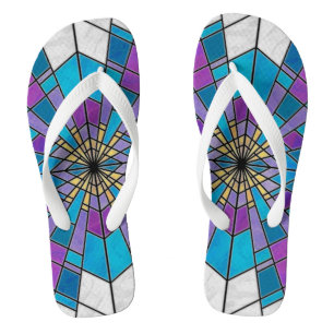 Stain Glass Ray Blue and Purple Flip Flops