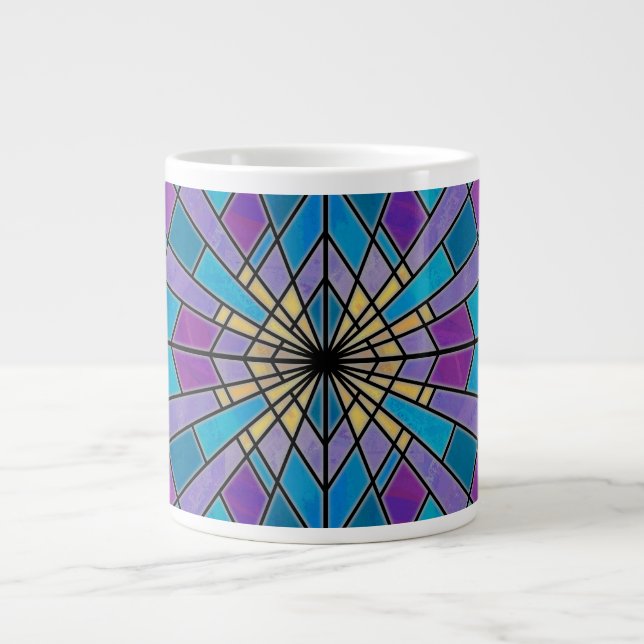 Stain Glass Ray Blue and Purple Giant Coffee Mug (Front)