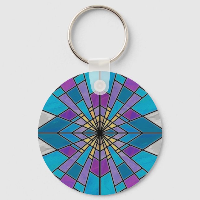Stain Glass Ray Blue and Purple Keychain (Front)